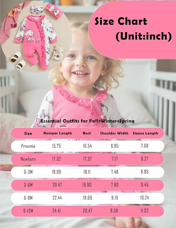 Preemie Newborn Baby Girl Clothes Infant Fall Winter Outfits Letter Floral One-Piece Romper+Jumpsuit