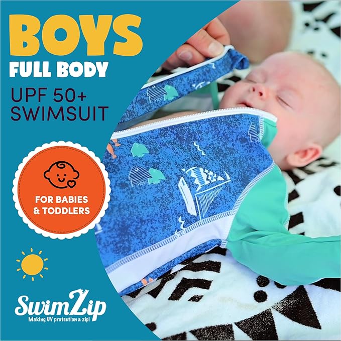SwimZip Boys' Long-Sleeve UPF 50+ Swimsuit for Baby, Toddler, & Little Boys