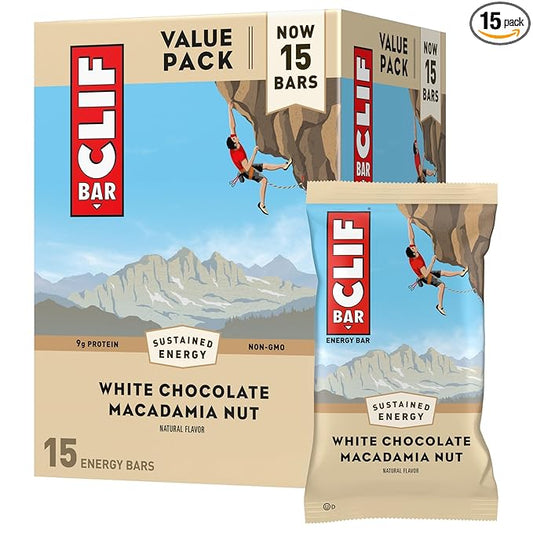 CLIF BAR - White Chocolate Macadamia Nut Flavor - Made with Organic Oats - Energy Bars - Non-GMO - Plant Based Protein Bars (15 Pack)