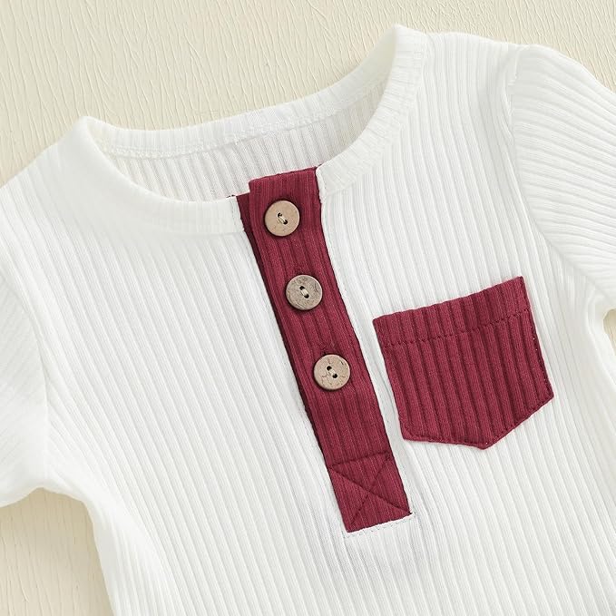 fhutpw Baby Boy Clothes 3 6 12 18 Months Ribbed Knitted Long Sleeve Romper and Pants Sets Newborn Fall Splicing Color Outfits