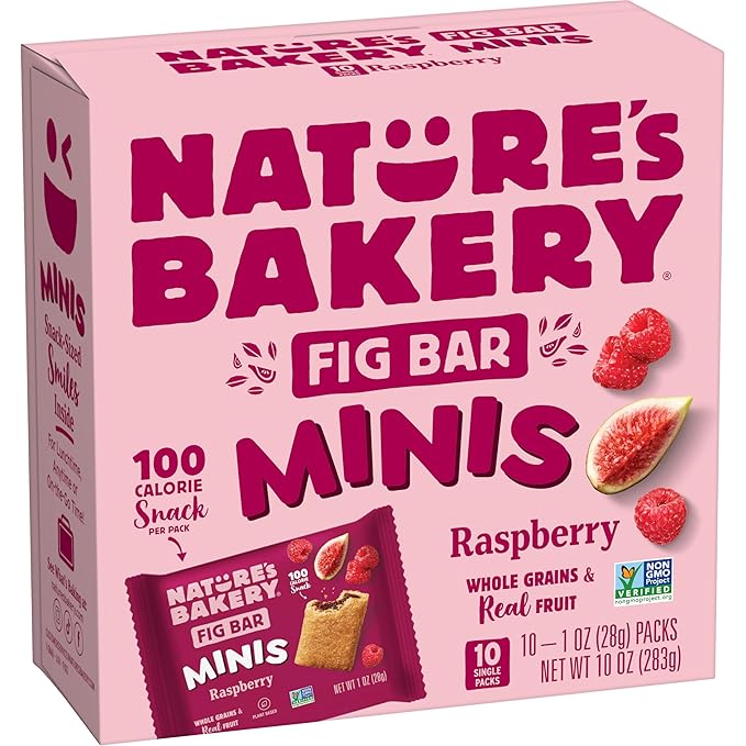 Nature's Bakery Fig Bar Minis, Raspberry, Whole Grain, Vegan Friendly, Kosher, Non-GMO, 10 Ounce (Pack of 6)