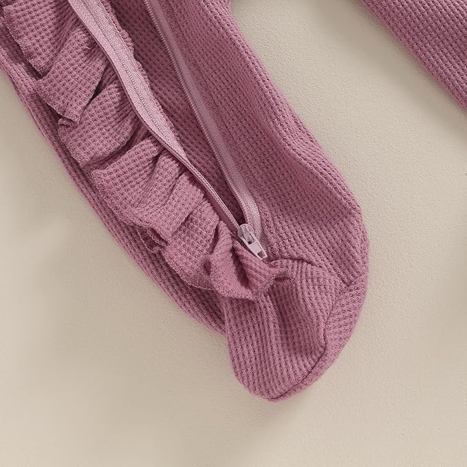 Newborn Girl Clothes Baby Girl Coming Home Outfit Zipper One-piece Outfits Ruffle Footie Bodysuit Jumpsuit Headband