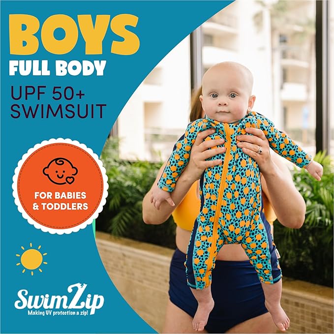 SwimZip Boys' Long-Sleeve UPF 50+ Swimsuit for Baby, Toddler, & Little Boys