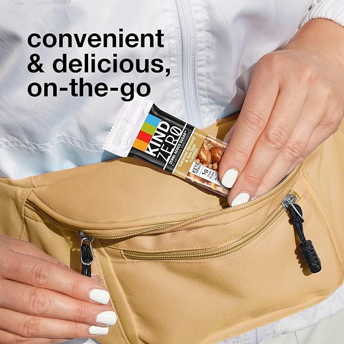 KIND ZERO Added Sugar Bars, Caramel Almond & Sea Salt, Keto Friendly Snacks, Gluten Free, 5g Protein, 5 Count