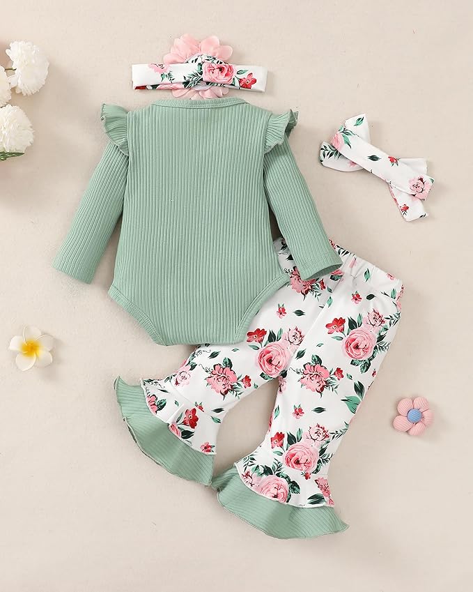 Renotemy Newborn Baby Girl Clothes Outfits Infant Romper Ruffle Floral Pants Cute Toddler Baby Girl Clothes Set