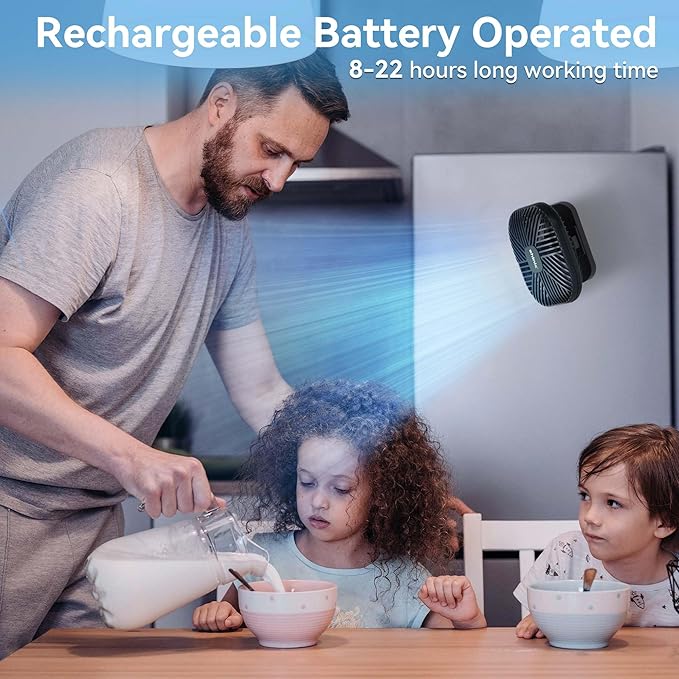 shinic 5 Inch Desk Fan - AA Battery Operated,Ultra-Quiet 6-Blade Table Fan with Timer, 3 Speeds, Adjustable Tilt for Bedroom, Office, Outdoor Travel (Black, No Batteries Included)