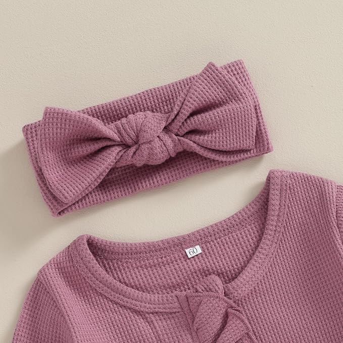 Newborn Girl Clothes Baby Girl Coming Home Outfit Zipper One-piece Outfits Ruffle Footie Bodysuit Jumpsuit Headband