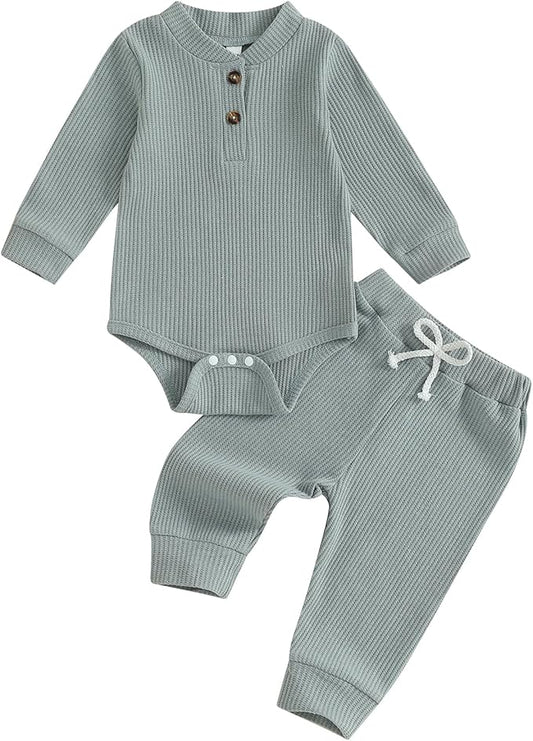 CIYCUIT Newborn Baby Boy Clothes Ribbed Knit Long Sleeve Bodysuit Pants 2-Piece Fall Winter Outfits