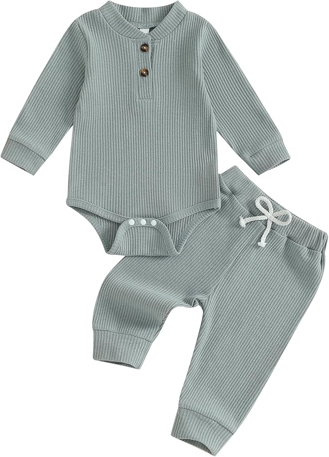 CIYCUIT Newborn Baby Boy Clothes Ribbed Knit Long Sleeve Bodysuit Pants 2-Piece Fall Winter Outfits