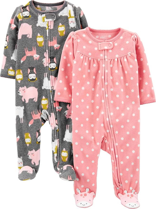 Simple Joys by Carter's Baby Girls' Cotton and Fleece Footed Sleep and Play, Pack of 2
