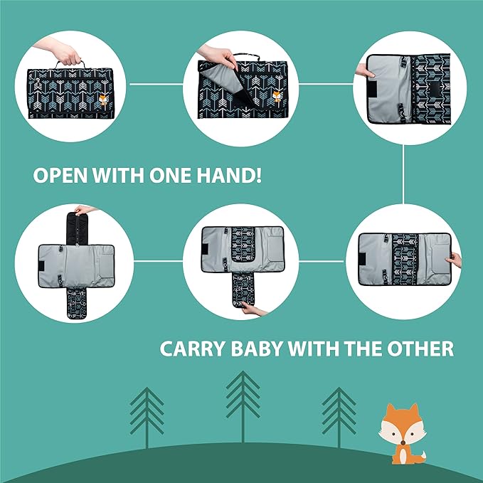 Lil Fox Portable Changing Pad - One-Hand Diaper Change Pad for Baby Diaper Bag or Changing Table. Unisex Baby Shower Gifts, Newborn Essentials