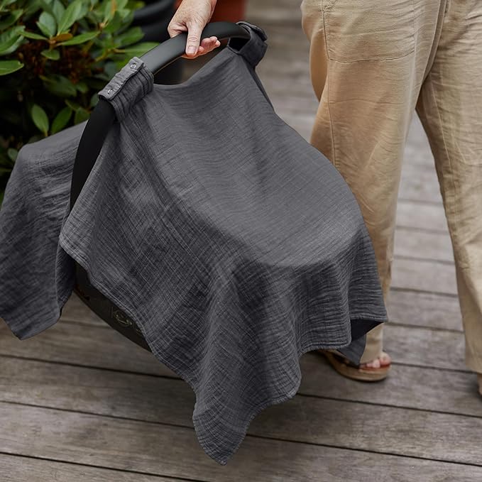 Car Seat Cover Baby - Organic Cotton - Carseat Covers Baby - Carseat Cover - Car Seat Canopy - Carseat Canopy - 100% Muslin Cotton, 43" x 32" 2-Pack (Sage Green/Soft Grey)