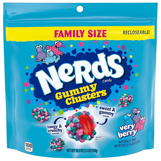 NERDS Gummy Clusters, Candy, Very Berry, Crunchy and Gummy, 18.5 oz