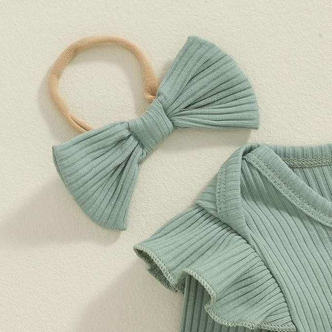 Tsnbre Newborn Baby Girl Outfits Daddys Girls Ruffle Long Sleeve Romper Top Pants Headband Infant Fall Winter Clothes