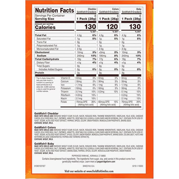 Goldfish Family Faves Crackers, Cheddar, Colors and Baby Crackers Snack Packs, 20-Ct Variety Pack