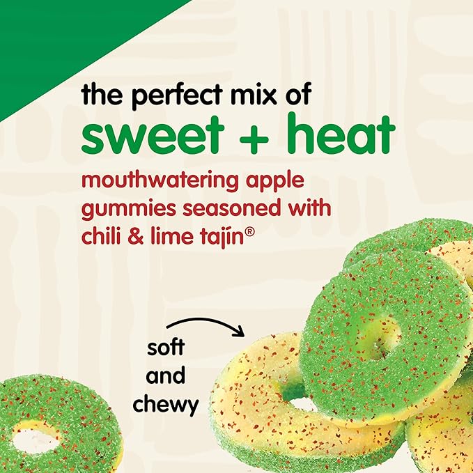 Snak Club Tajin Apple Rings Gummy Candy, Fruit Candy Gummies with Chili and Lime Seasoning, Mild, Gluten-Free and Vegan Snacks, 11 oz Resealable Bags, 3 Pack