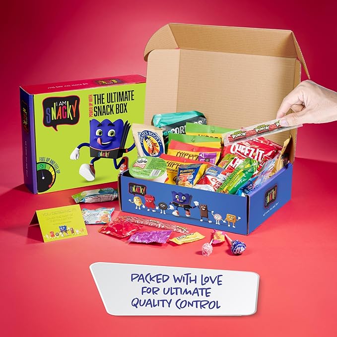 I AM Snacky - Back to School/Off to College Snack Box Variety Pack Care Package + Greeting Card - SNACKY'S CELEBRATION CRATE (150 Count) Birthday Sweet Treats Gift Basket, Candies Chips, Office Food Assortments