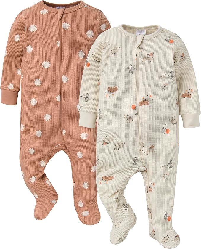 Gerber baby-girls 2-pack 2-way Zip Thermal Footed Sleep 'N Play