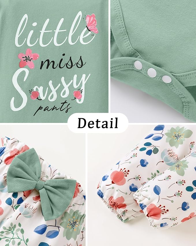 Baby Girl Clothes Newborn Infant Cotton Ruffle Romper+ Floral Pants + Headband Sets Fall Winter Outfits