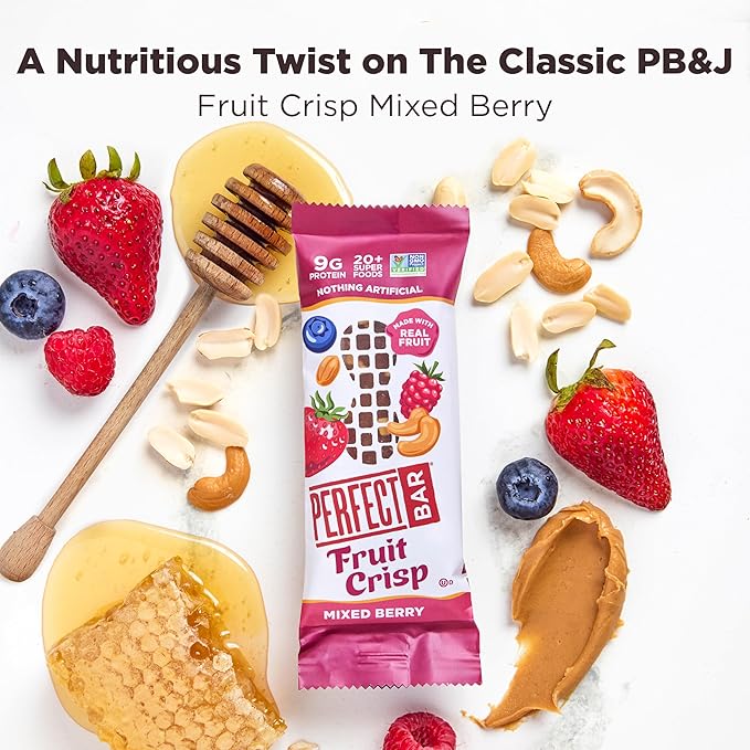 Perfect Bar Fruit Crisp, Mixed Berry Nut Butter Protein Bar, Protein Snack, Gluten Free, Soy Free, Non GMO, No Sugar Alcohols, 1.9 Ounce Bar, 10 Count