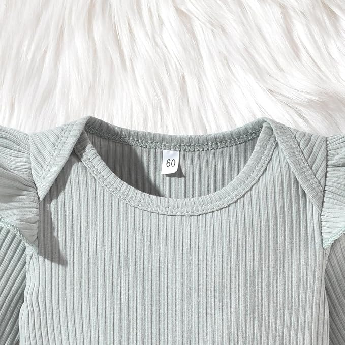 Aalizzwell Preemie Newborn Infant Baby Girls Clothes Ribbed Romper Bodysuit Pants Set Fall Winter Outfits