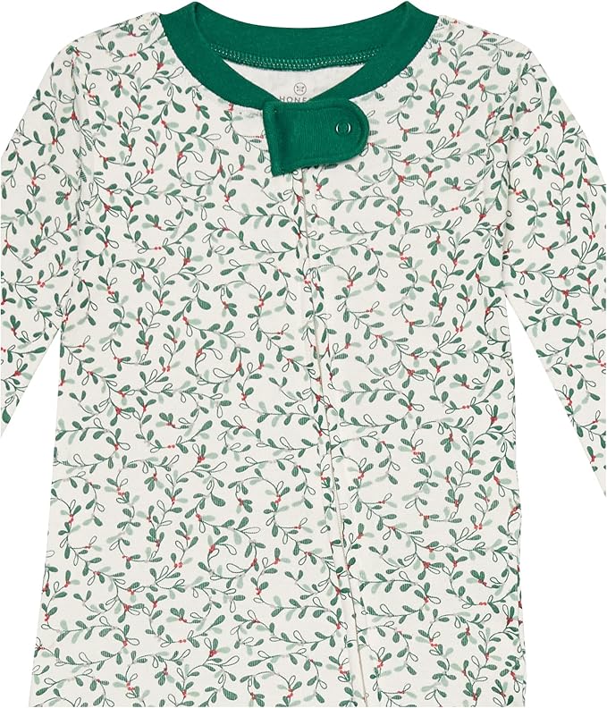HonestBaby Non-Slip Footed Holiday Pajamas One-Piece Sleeper Zip-Front PJs Organic Cotton for Baby Boys, Girls, Unisex