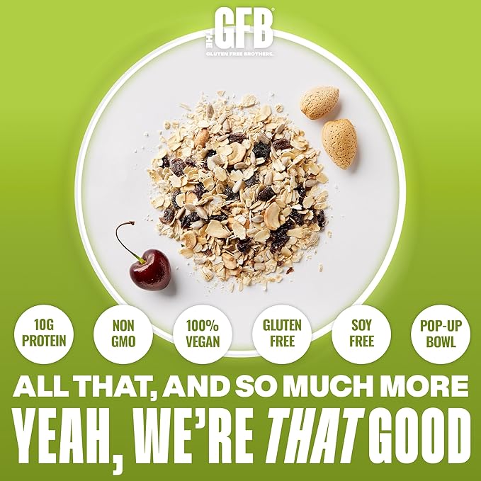 The GFB Fruit, Nuts and Seeds Protein Oatmeal Cups - Unique Pop-Up Bowl - Gluten Free, Plant Based, Non GMO, Sustainably Made - Ridiculously Tasty, Healthy, Vegan Protein Instant Oatmeal, 2 oz (6 Count)
