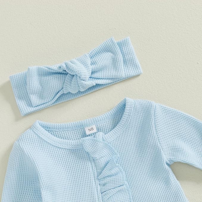 Fanvereka Newborn Infant Baby Girl Fall Outfit Romper 3 6 12 Months Girls Long Sleeve Full Length Zipper Footie Headband