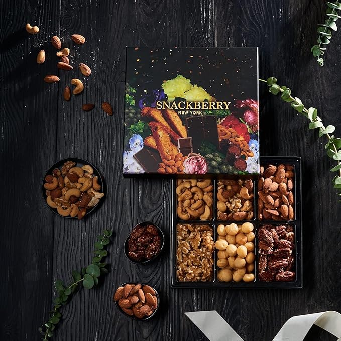 Nuts Gift Basket, Gourmet Snack Box,in Elegant Box, Gift Set For Christmas, New Years, Birthday Party, Care Package, Sympathy, Healthy Gift, Gift for Men and Women. Kosher, Snackberry (12-Pack)