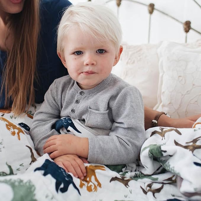 Little Unicorn Premium Quilted Throw | Super Soft, Multi-Layered Muslin XL Blanket| Great for Kids & Families (Dino Friends)