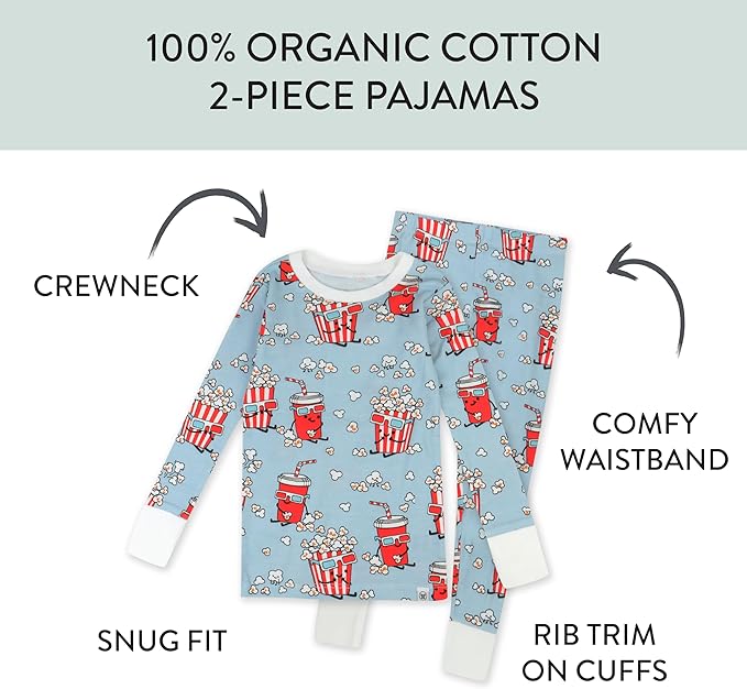 HonestBaby 2-Piece Pajamas Sleepwear Pjs 100% Organic Cotton for Baby, Toddler, Kids, Boy