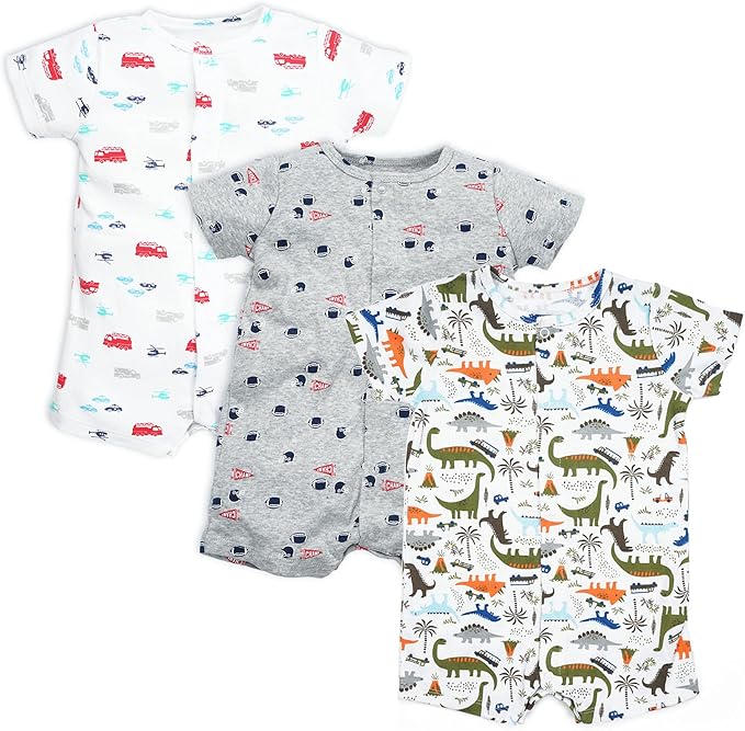 3-Pack 100% Cotton Baby Boy Rompers,0-24Months Short Sleeve Toddler Romper,Breathable Spring/Summer Clothes