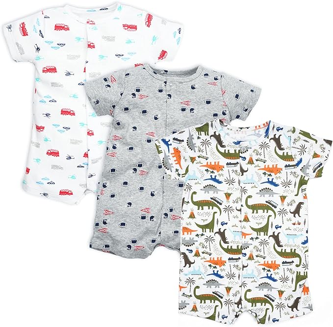 3-Pack 100% Cotton Baby Boy Rompers,0-24Months Short Sleeve Toddler Romper,Breathable Spring/Summer Clothes