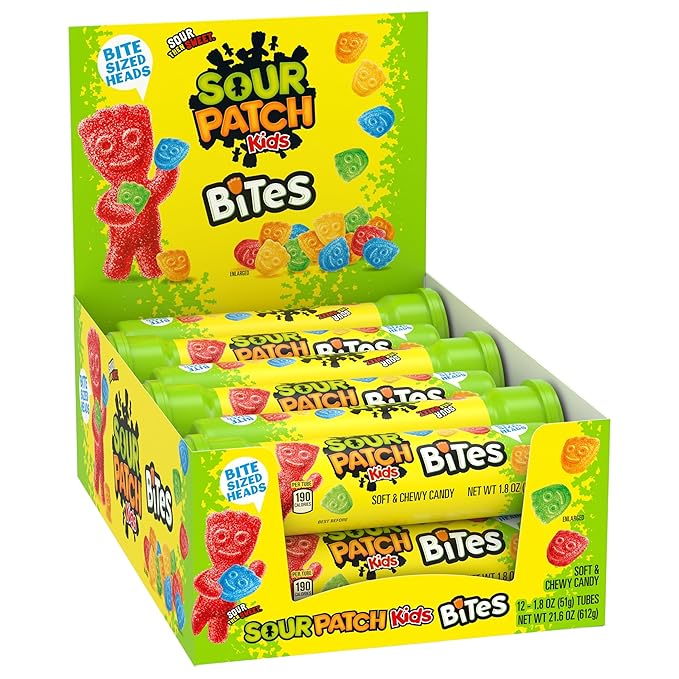 SOUR PATCH KIDS Bites Soft & Chewy Candy, 12-1.8 oz Tubes