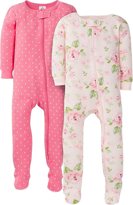 Gerber Baby Girls' 2-Pack Footed Pajamas