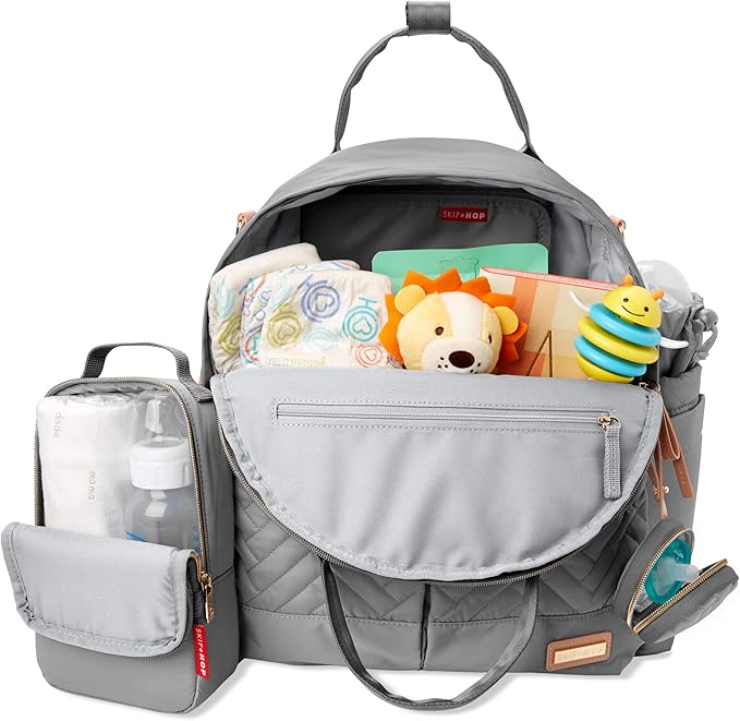 Skip Hop Diaper Bag Backpack: Suite 6-in-1 Diaper Backpack Set, Multi-Function Baby Travel Bag with Changing Pad, Stroller Straps, Bottle Bag and Pacifier Pocket, Dove Grey
