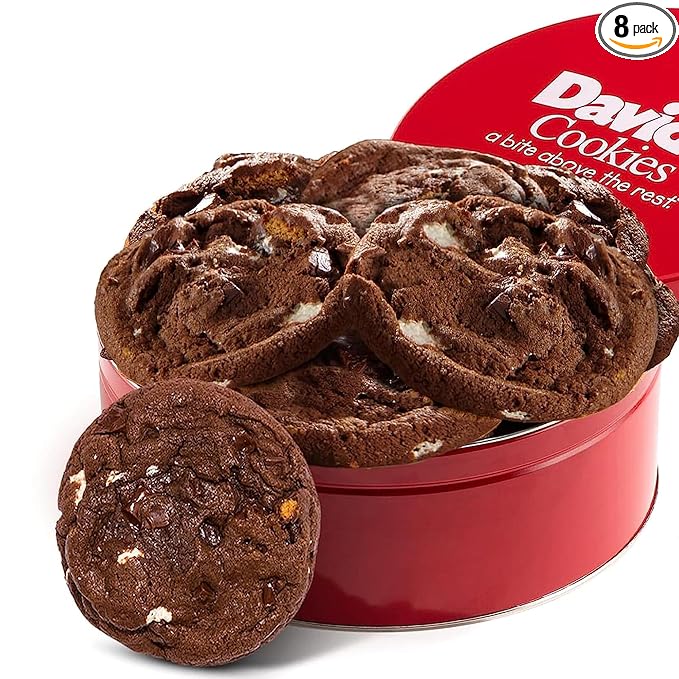 David's Cookies Fresh Baked Decadent Jumbo Smores Cookies Gift Basket Tin - Flavorful Gourmet Cookies - Ideal Food Gift for Corporate, Birthday, Fathers and Mothers Day, Get Well and Other Special Occasions - 2 lb (8 pcs)