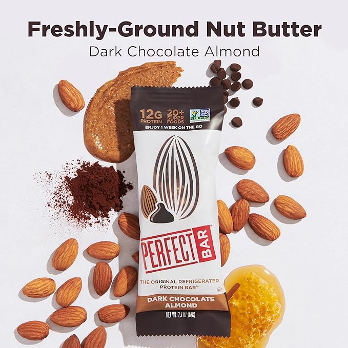 Perfect Bar Original Refrigerated Protein Bar, Dark Chocolate Almond, 2.2 Ounce Bar, 8 Count (Pack of 3)