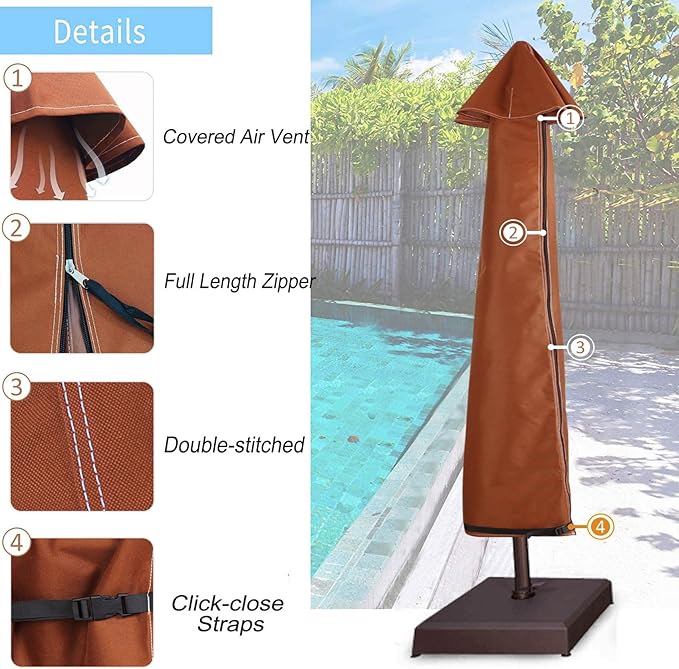 NettyPro Patio Umbrella Cover Outdoor Waterproof Market Umbrella Cover Fits Up to 12 Feet, Brown