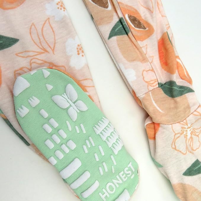 HonestBaby Non-Slip Footed Pajamas One-Piece Sleeper Zip-Front Pjs 100% Organic Cotton for Baby Girls