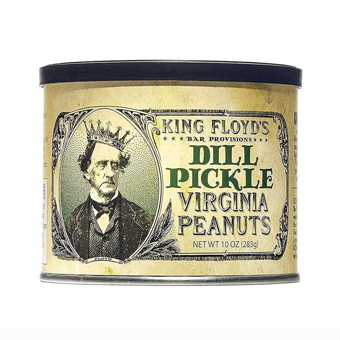 King Floyd's Dill Pickle Virginia Peanuts: 10 oz, Salted Dill Flavored Peanuts, #1 Seller, Resealable Lid, Snack at your own risk, Once you start its difficult not to finish the whole tin.