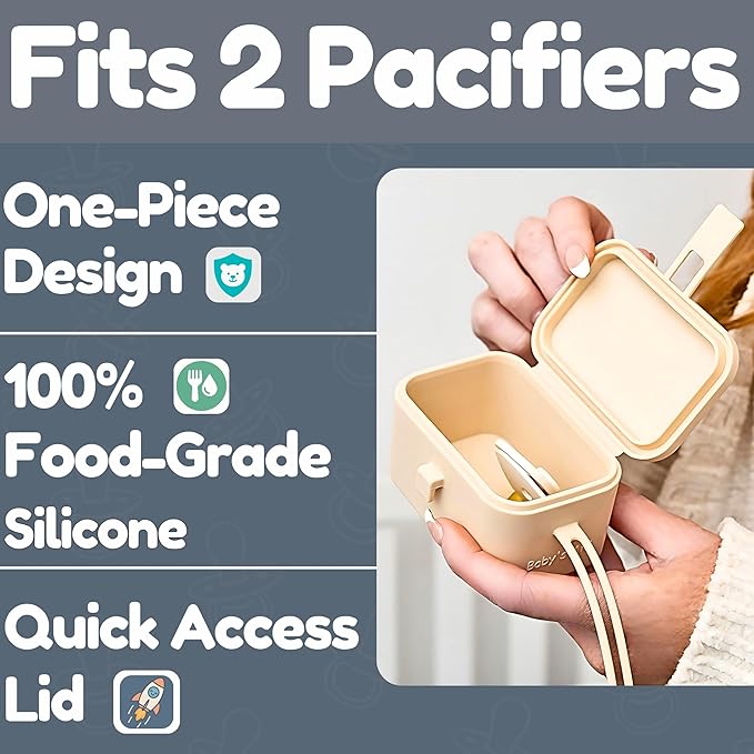 Silicone Pacifier Case - Hygienic Sealed Closure, One-Piece Easy-to-Clean Design,100% Food-Grade, BPA-Free Baby Pacifier Holder Case, Binky Holder, Attach to Any Diaper Bag or Stroller - Baby’s Aid