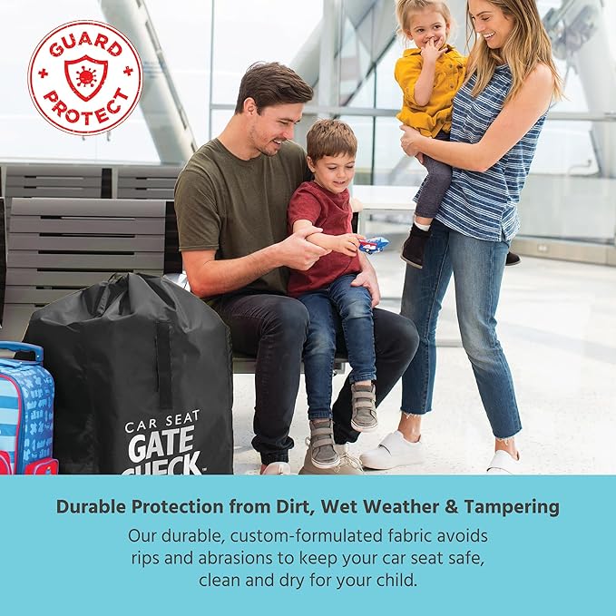 J.L. Childress Gate Check Bag for Car Seats - Travel Bag for Airplane, Fits All Baby & Infant Car Seats, Airport Accessories for Gate Check, Flying Essentials, AirTag Compatible - Black