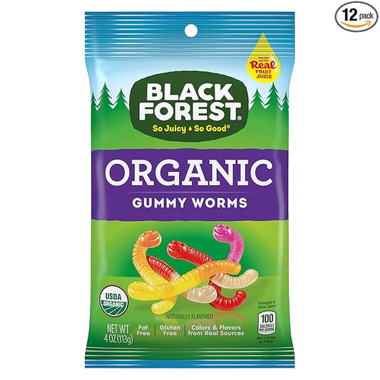 Black Forest Organic Gummy Worms Candy, 4 Ounce Bag (Pack of 12)