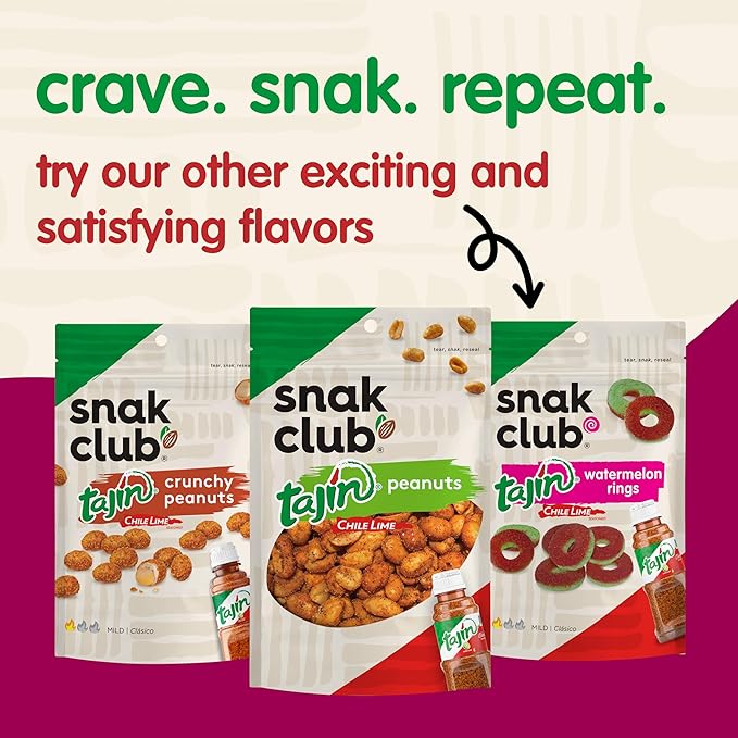 Snak Club Tajin Peach Rings Gummy Candy, Fruit Candy Gummies with Chili and Lime Seasoning, Mild, Gluten-Free and Vegan Snacks, 24 oz Resealable Bag