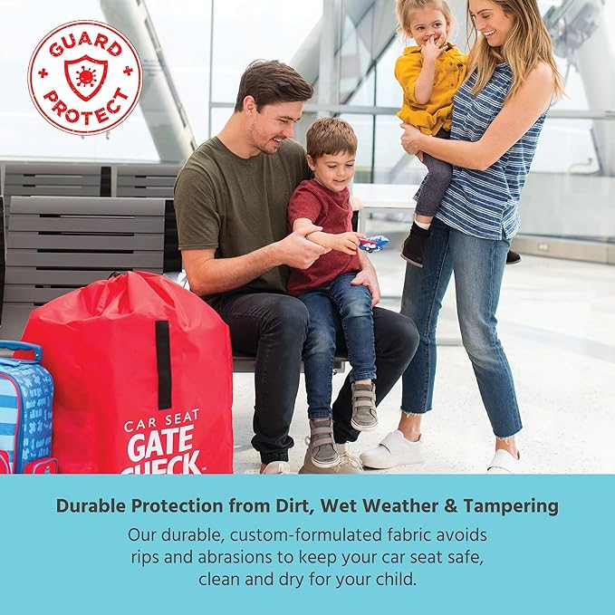 J.L. Childress Gate Check Bag for Car Seats - Travel Bag for Airplane, Fits All Baby & Infant Car Seats, Airport Accessories for Gate Check, Flying Essentials, AirTag Compatible - Red