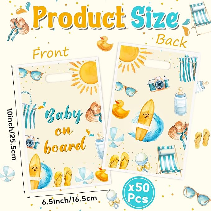 Baby on Board Baby Shower Party Favor Bags - 50Pcs Splish Splash Baby Bash Goody Candy Treat Gifts Bags Party Decorations for Kids Boys Girls Birthday Summer Events Supplies