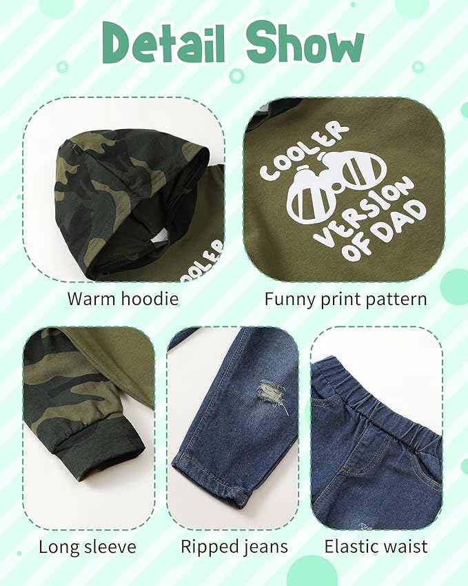 NZRVAWS Baby Boy Clothes Toddler Boy Outfit 2 3 4T 6 12 18 24 Month Fall Winter Hoodie Ripped Jeans Clothing