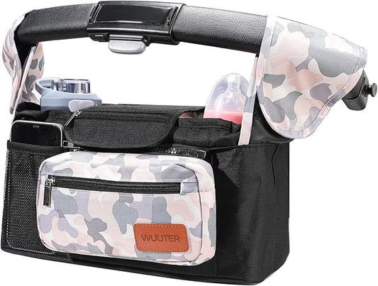 Universal Stroller Organizer with Cup Holder & Detachable Wristlet Large Baby Stroller Bag for Mom, Uppababy, Baby Jogger, Britax, BOB & Umbrella Strollers (Multicolor)