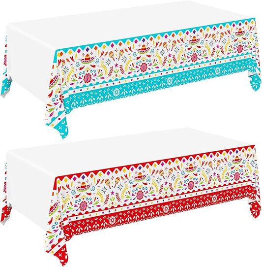 Gatherfun Fiesta Party Supplies & Cinco de Mayo Decorations - Ultimate 2-Pack Mexican Party Supplies with Vibrant Disposable Plastic Tablecloth, 54x108, Mexican Birthday, Taco Events